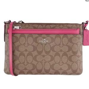 Coach Crossbody with Pop up Pouch East West Signature Tan and Pink NWOT